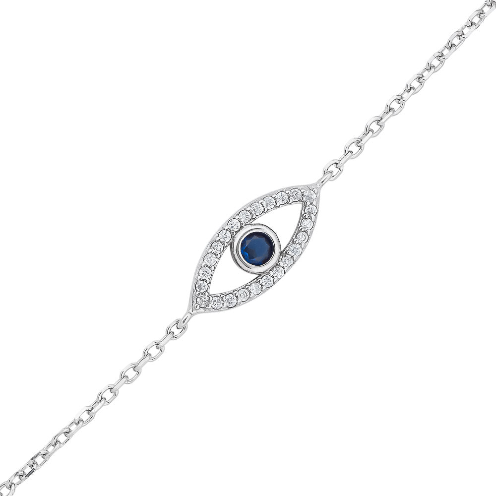 Rhodium Plated Sterling Silver Evil Eye Bracelet