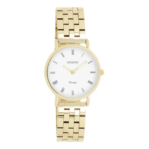 Oozoo Round 28mm White and Gold Link Bracelet Watch