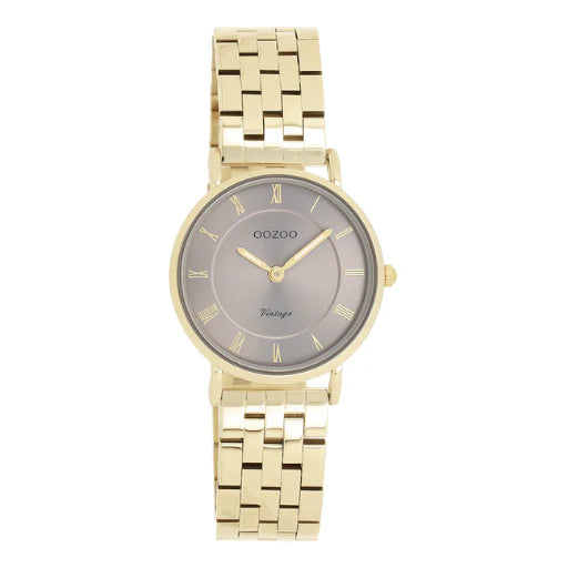 Oozoo Round 28mm Gold and Taupe Bracelet Link Watch