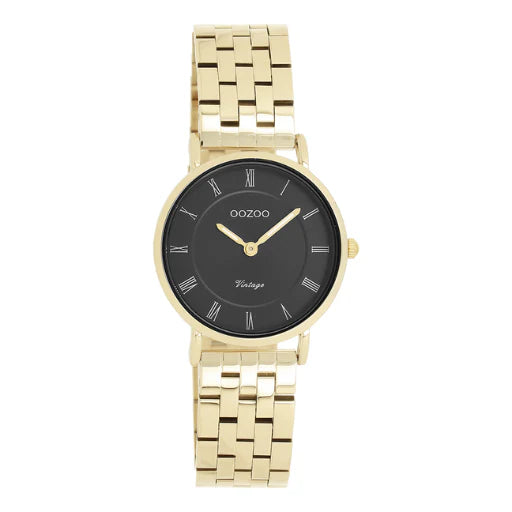 Oozoo Round 28mm Black and Gold Link Bracelet Watch