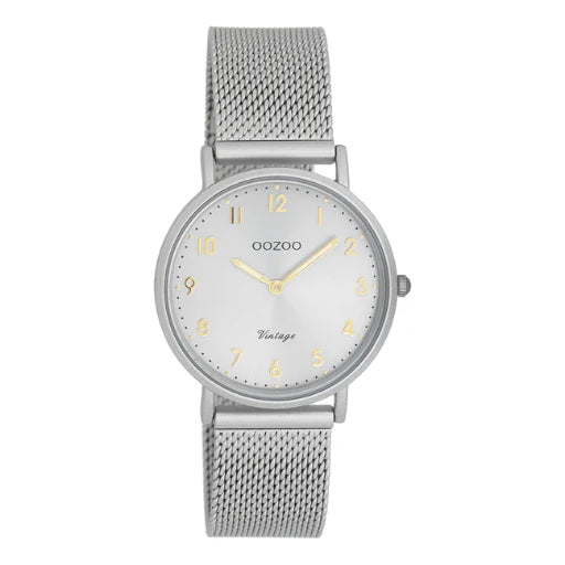 Oozoo Round 32mm Mesh Light Grey and Gold Watch