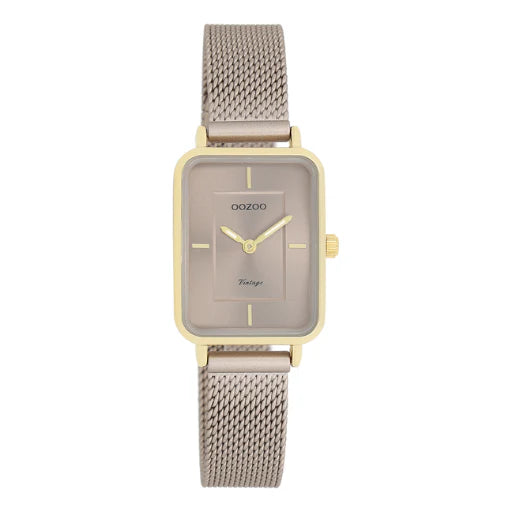 Oozoo Gold and Taupe Rectangle Watch 22x30mm