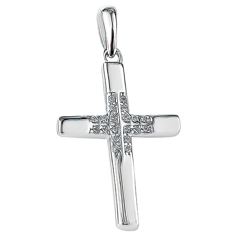 Rhodium Plated Sterling Silver CZ Cross Pendant