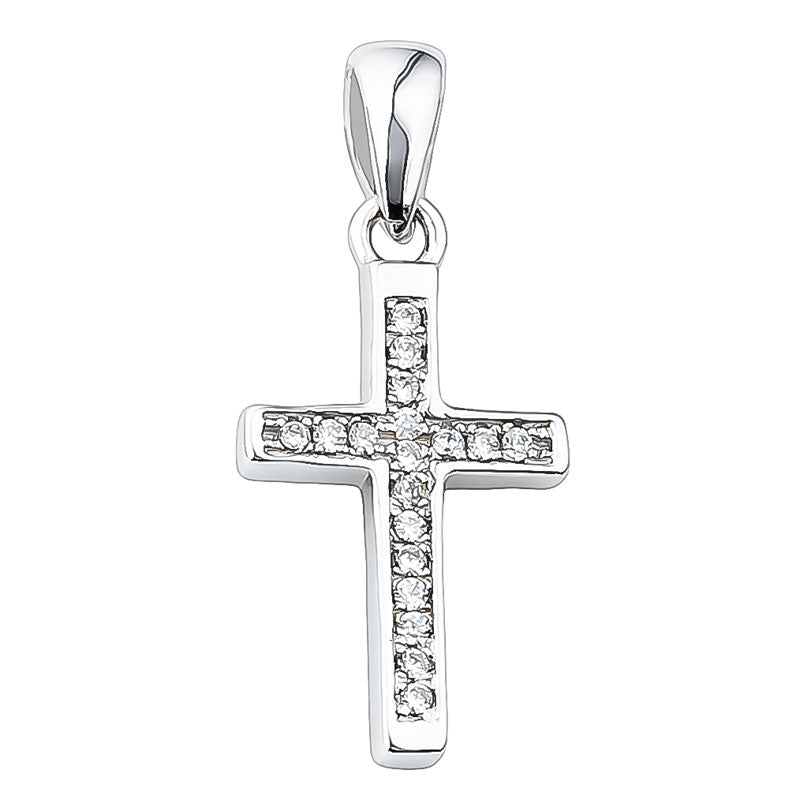 Rhodium Plated Sterling Silver CZ Cross Pendant