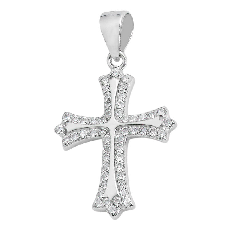 Rhodium Plated Sterling Silver CZ Cross Pendant