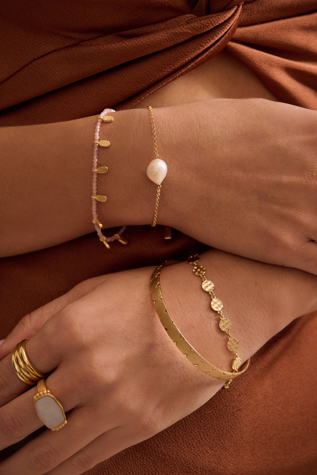 Murkani Rose Quartz Bracelet in 18k Yellow Gold Plate