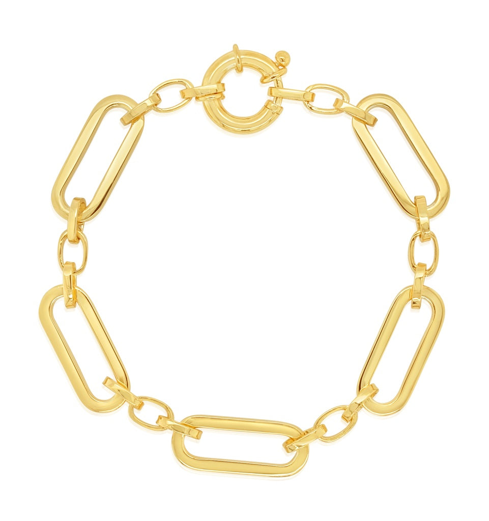 9ct Yellow Gold Solid Plain Open Flat Oval Bars Bracelet