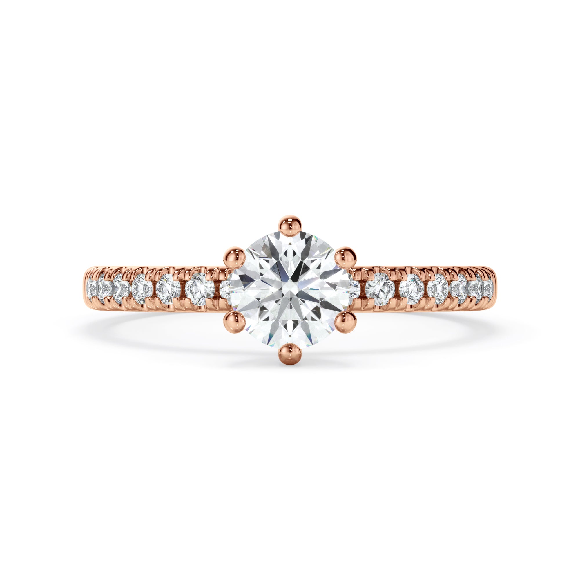 18ct Rose Gold Round Brilliant Cut with Diamond Set Shoulder Ring