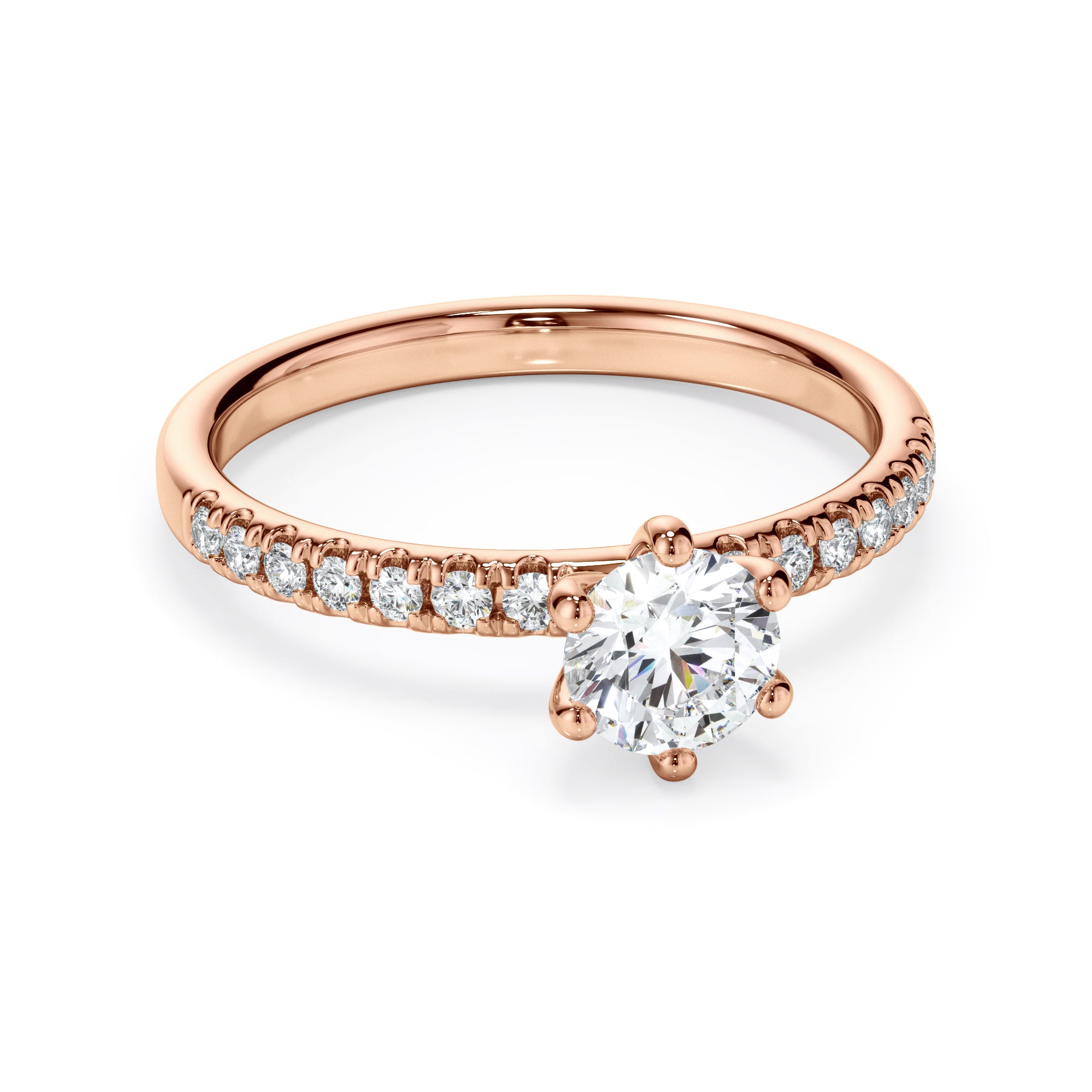 18ct Rose Gold Round Brilliant Cut with Diamond Set Shoulder Ring
