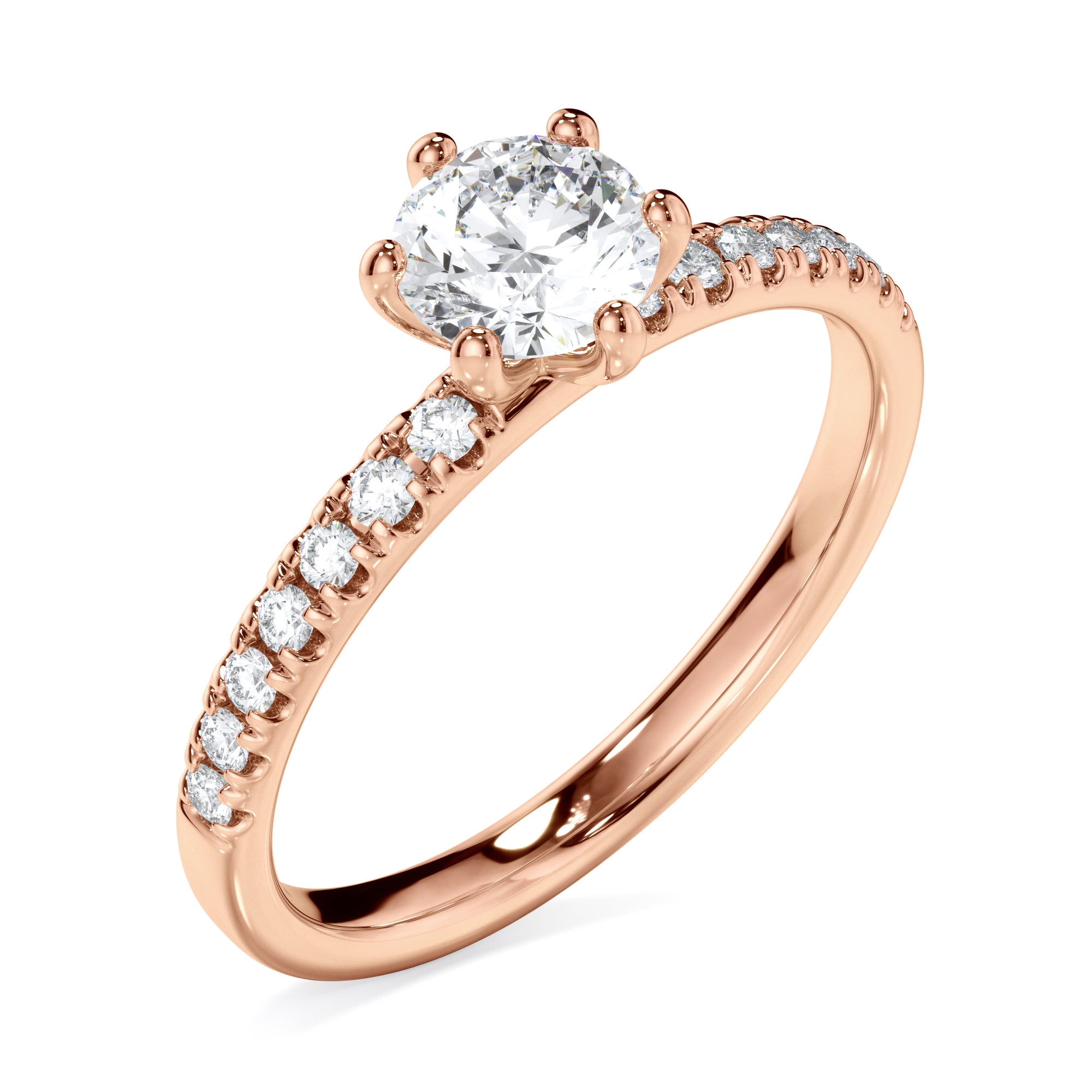 18ct Rose Gold Round Brilliant Cut with Diamond Set Shoulder Ring
