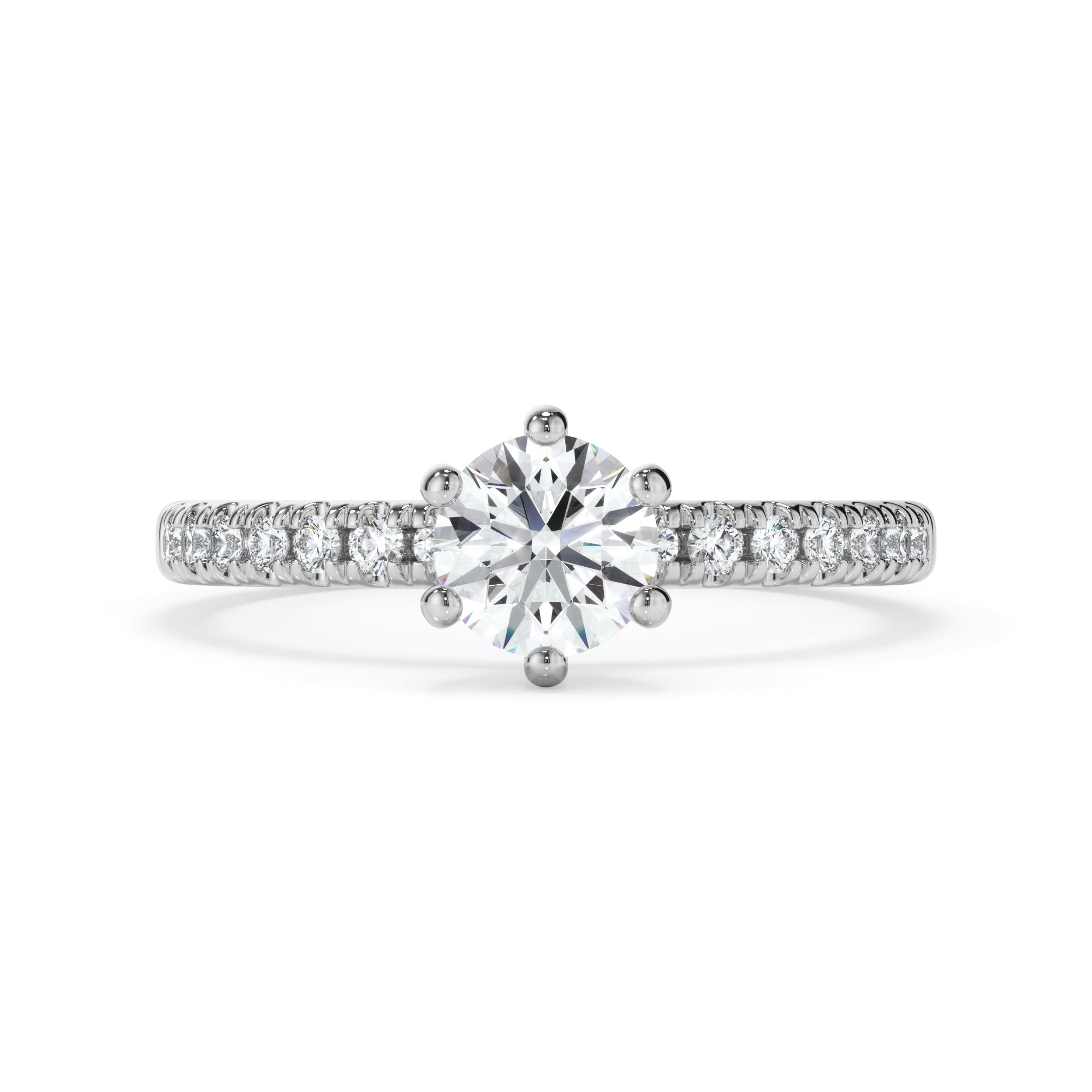 18ct White Gold Round Brilliant Cut with Diamond Set Shoulder Ring