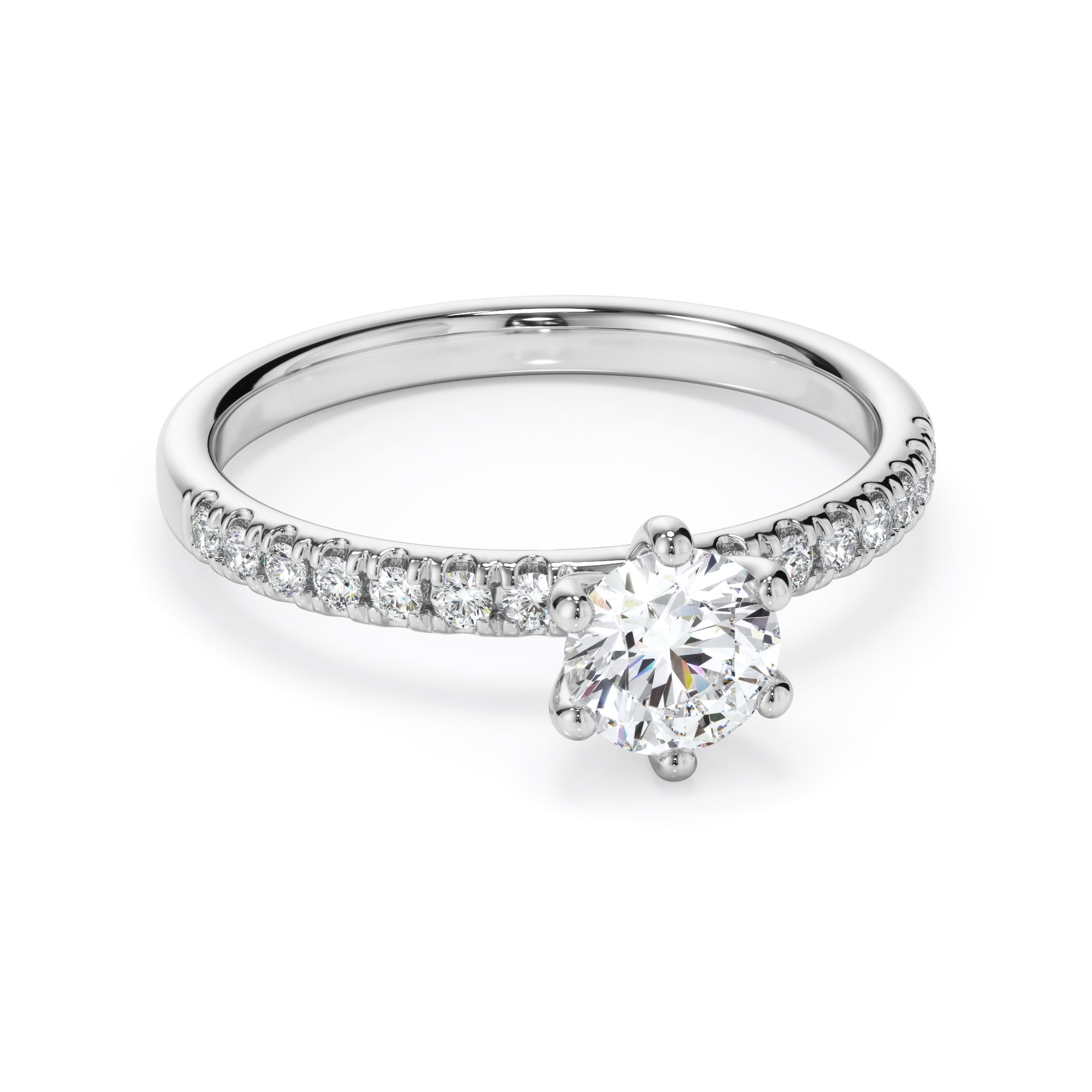 18ct White Gold Round Brilliant Cut with Diamond Set Shoulder Ring