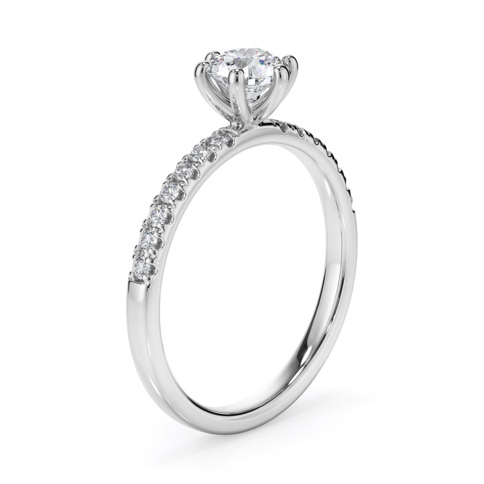 18ct White Gold Round Brilliant Cut with Diamond Set Shoulder Ring
