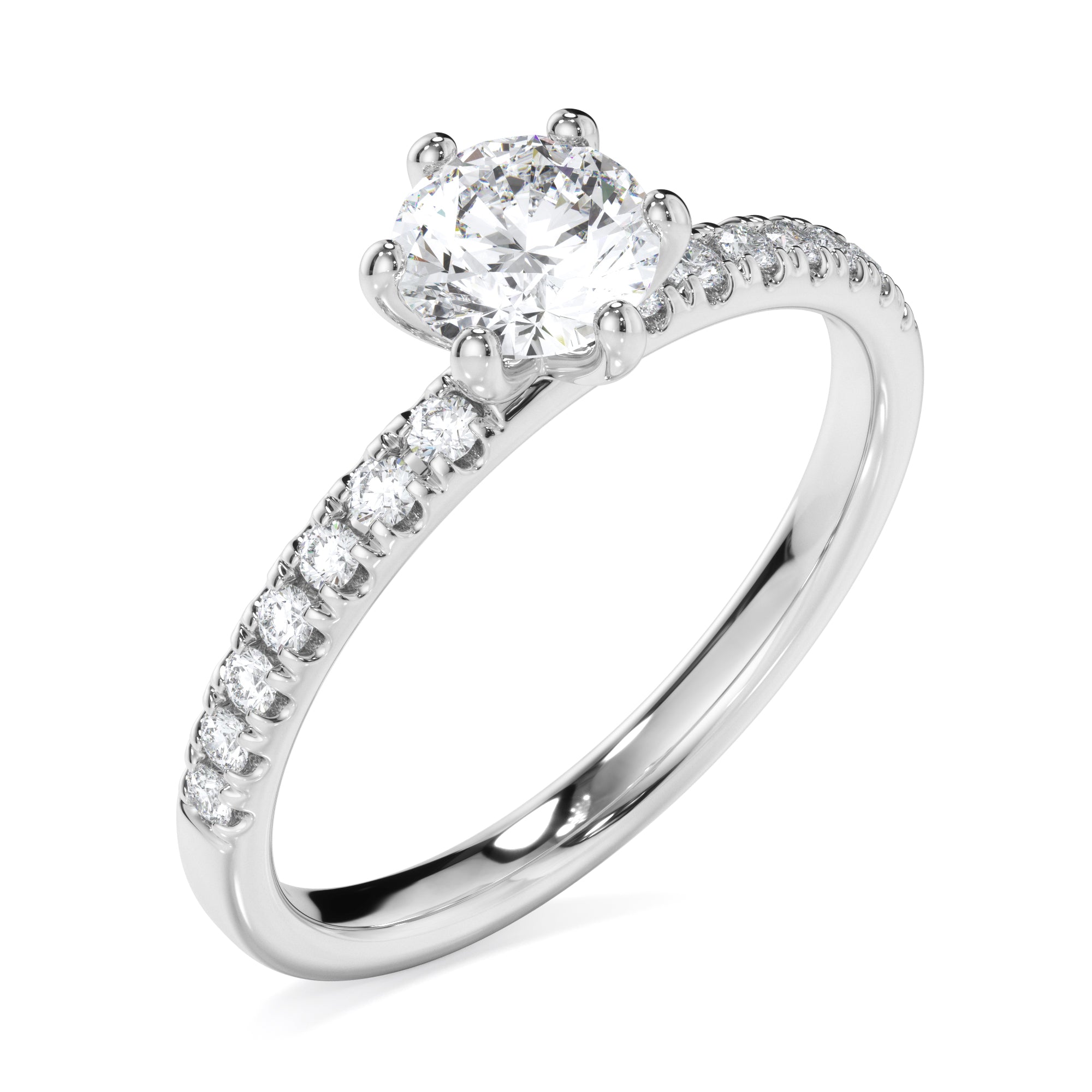 18ct White Gold Round Brilliant Cut with Diamond Set Shoulder Ring