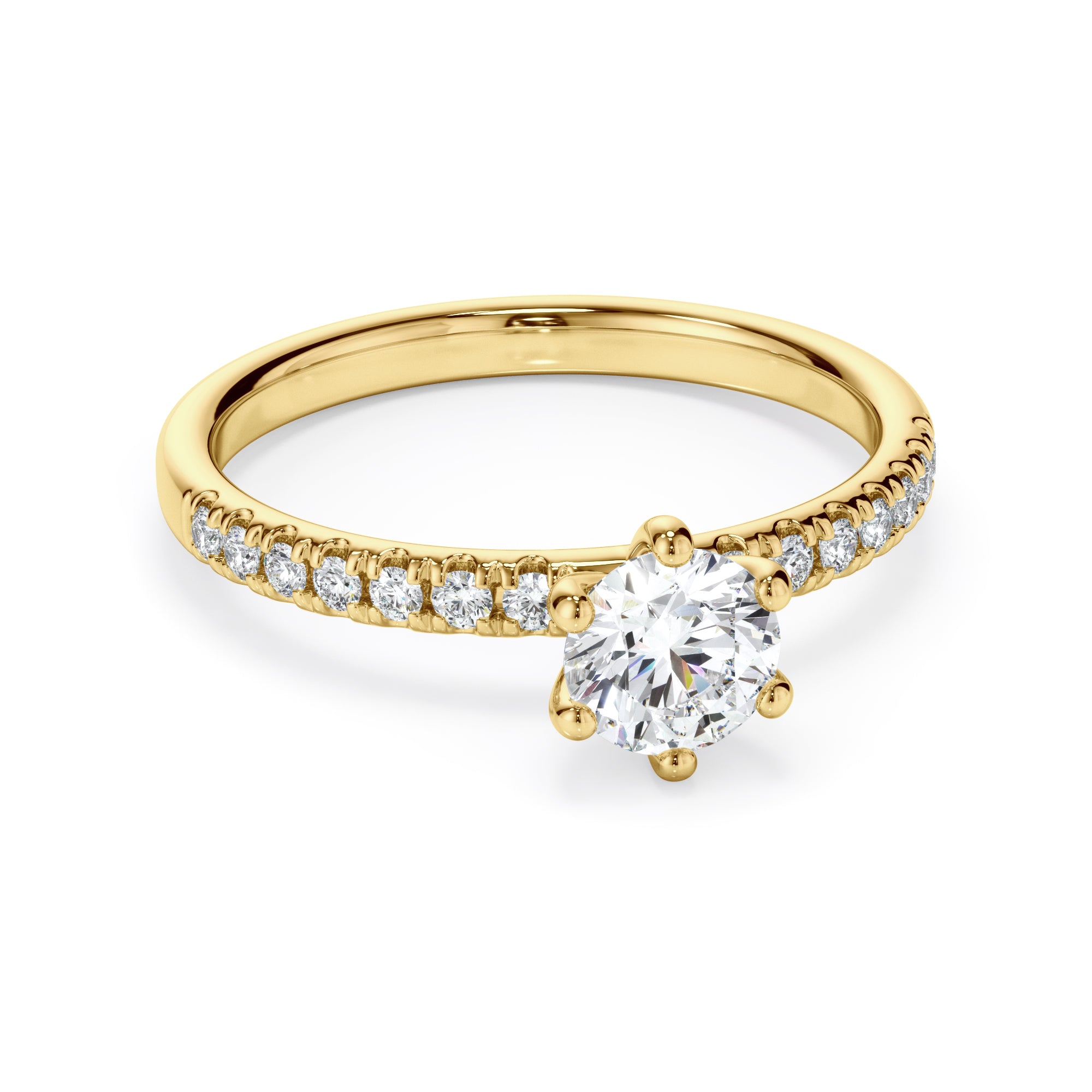 18ct Yellow Gold Round Brilliant Cut with Diamond Set Shoulder Ring