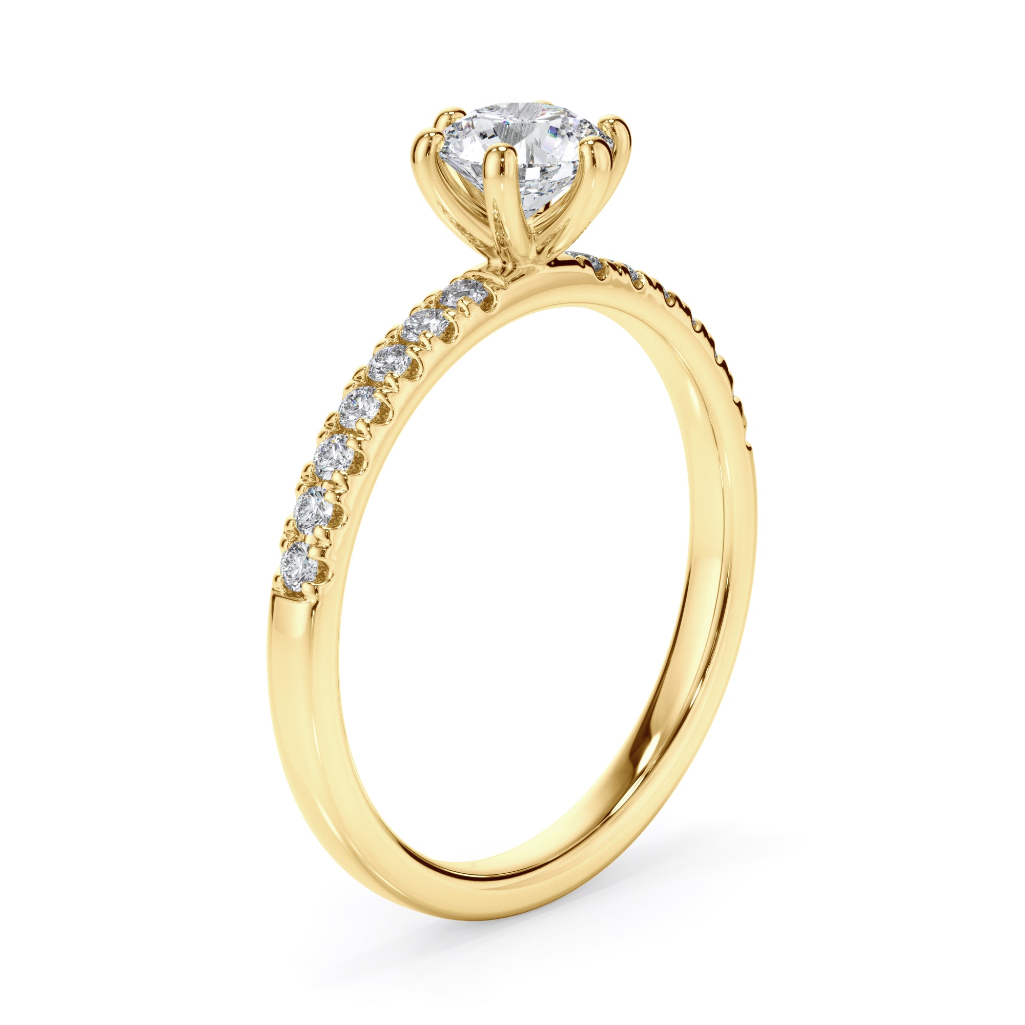 18ct Yellow Gold Round Brilliant Cut with Diamond Set Shoulder Ring