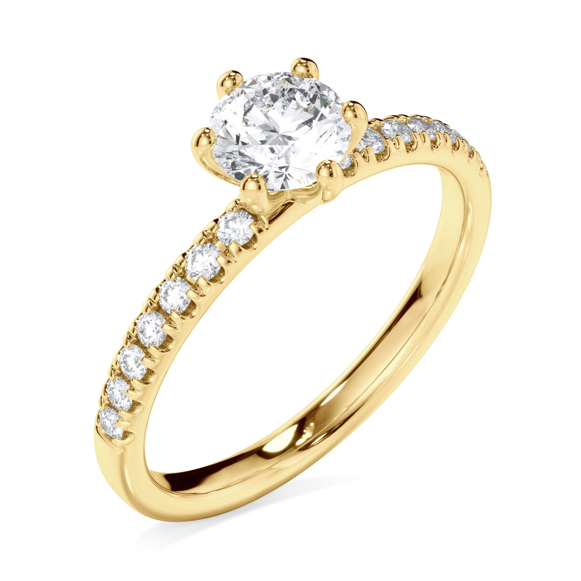 18ct Yellow Gold Round Brilliant Cut with Diamond Set Shoulder Ring
