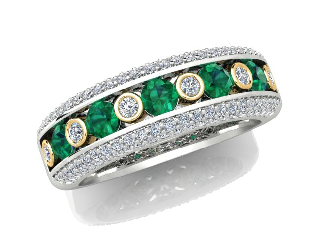 18ct White and Yellow Gold Diamond and Emerald Ring