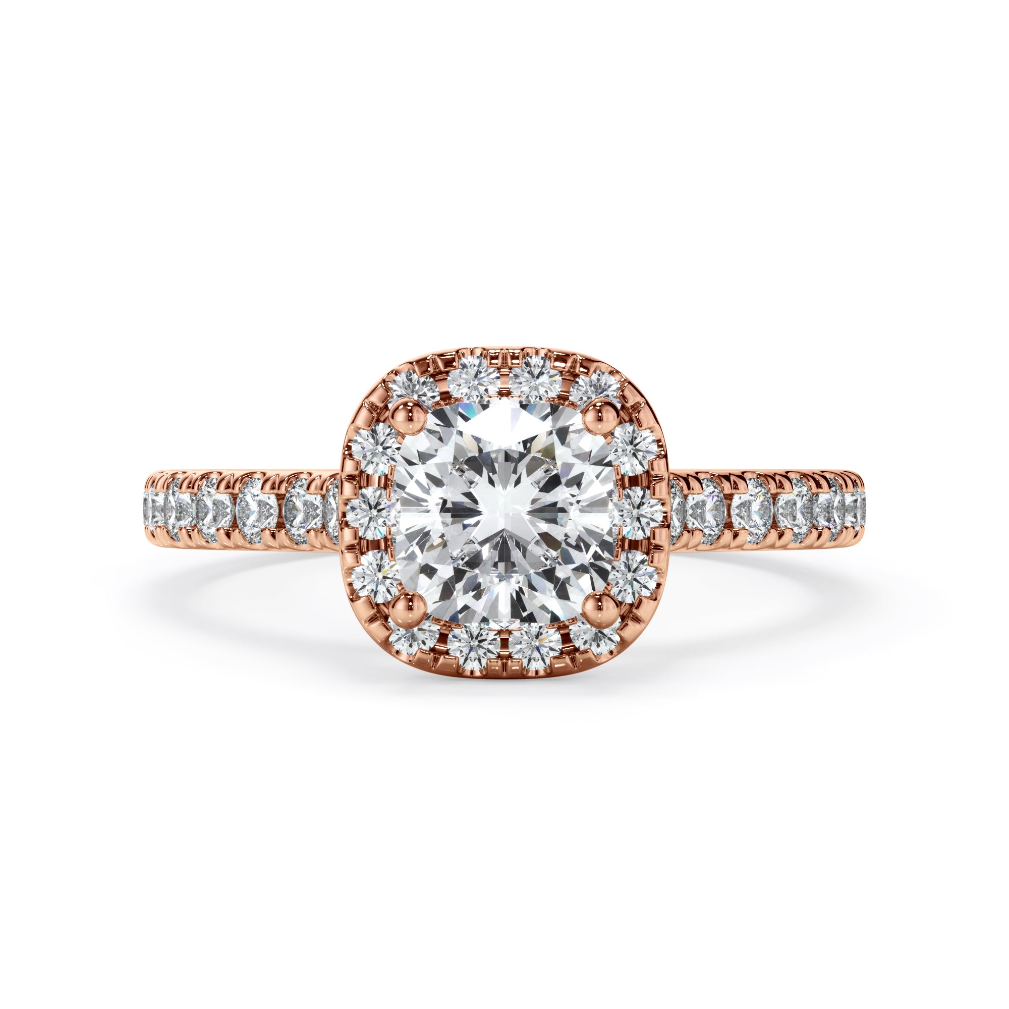 18ct Rose Gold Cushion Cut Halo Diamond Ring
