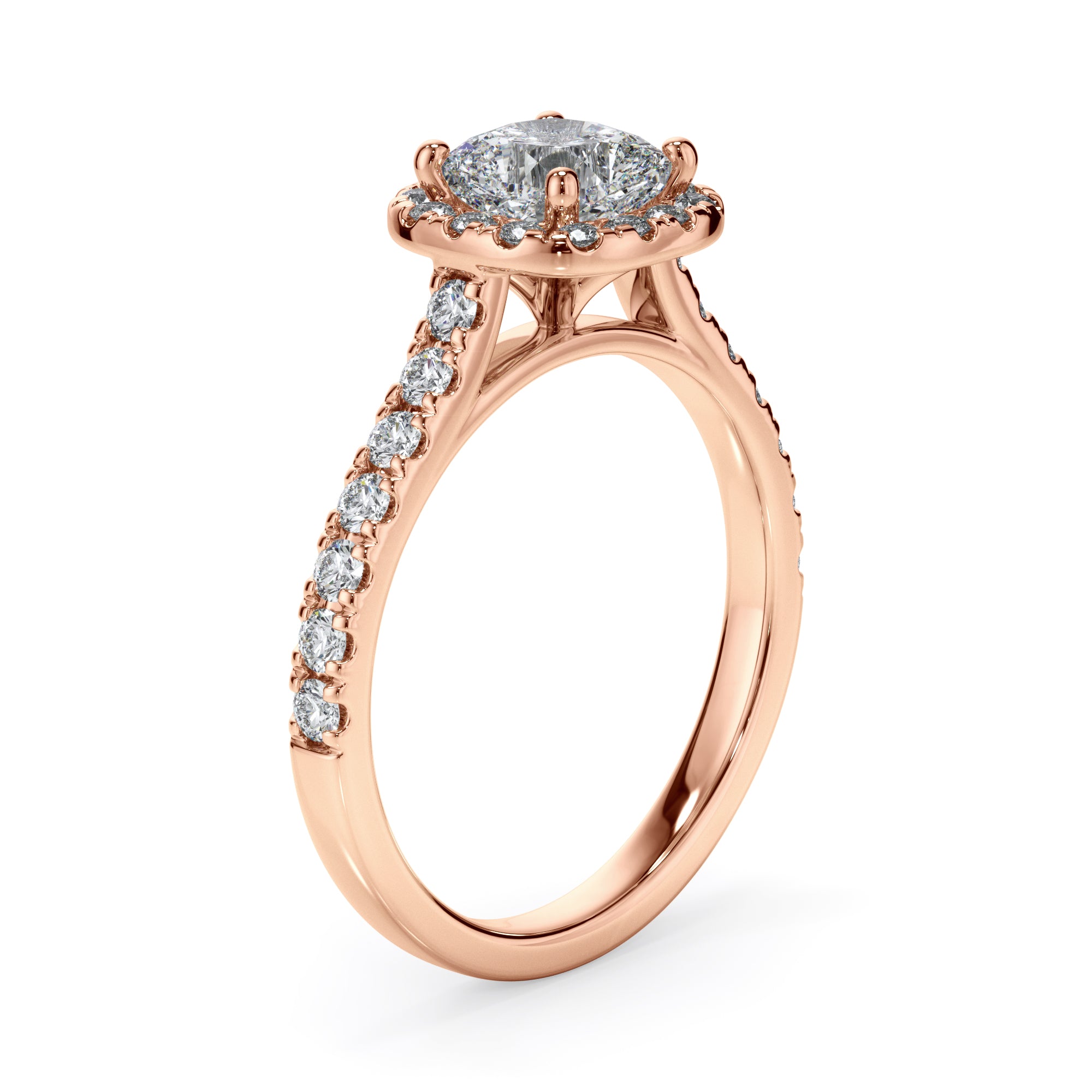 18ct Rose Gold Cushion Cut Halo Diamond Ring