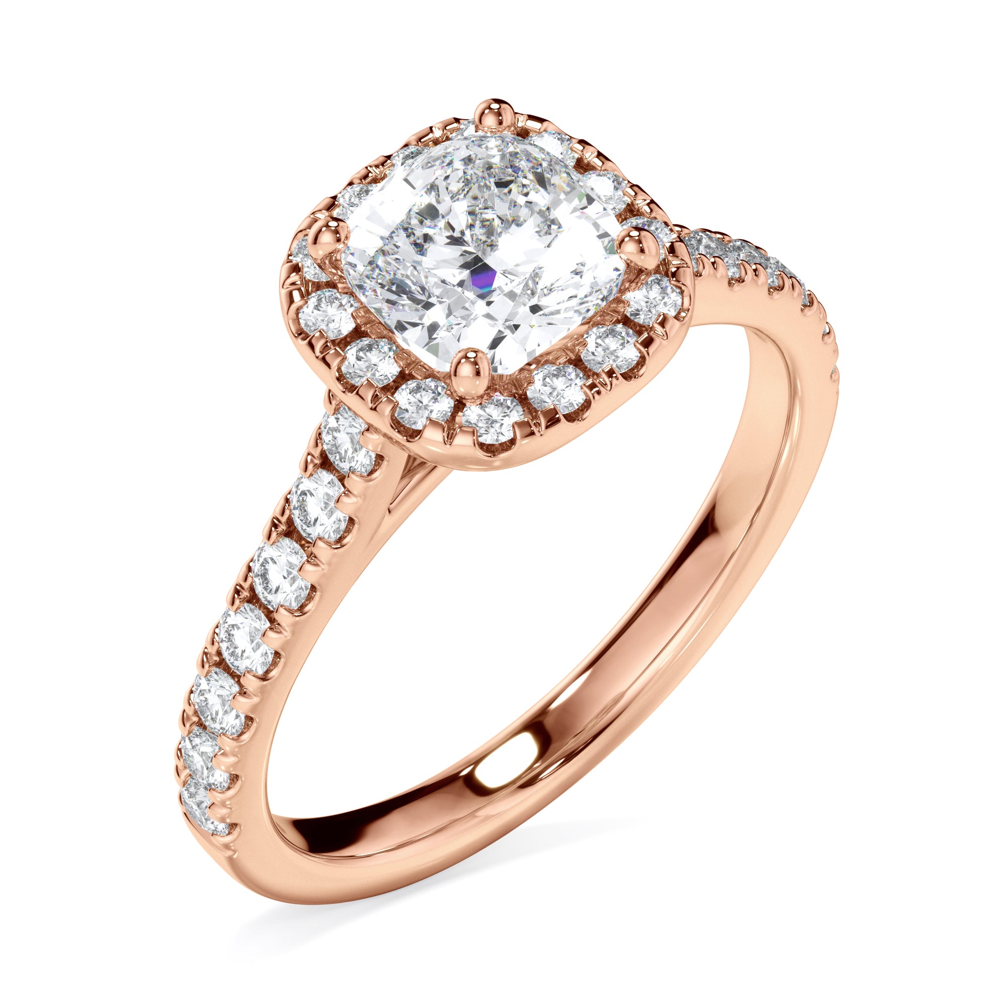18ct Rose Gold Cushion Cut Halo Diamond Ring