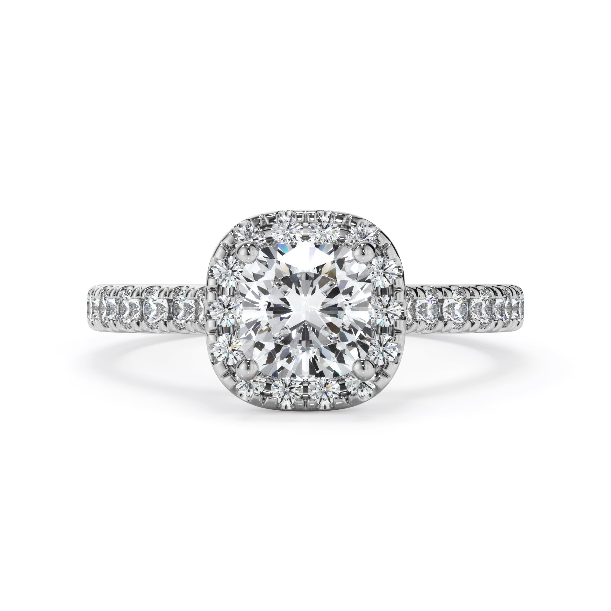 18ct White Gold Cushion Cut Halo Diamond Ring