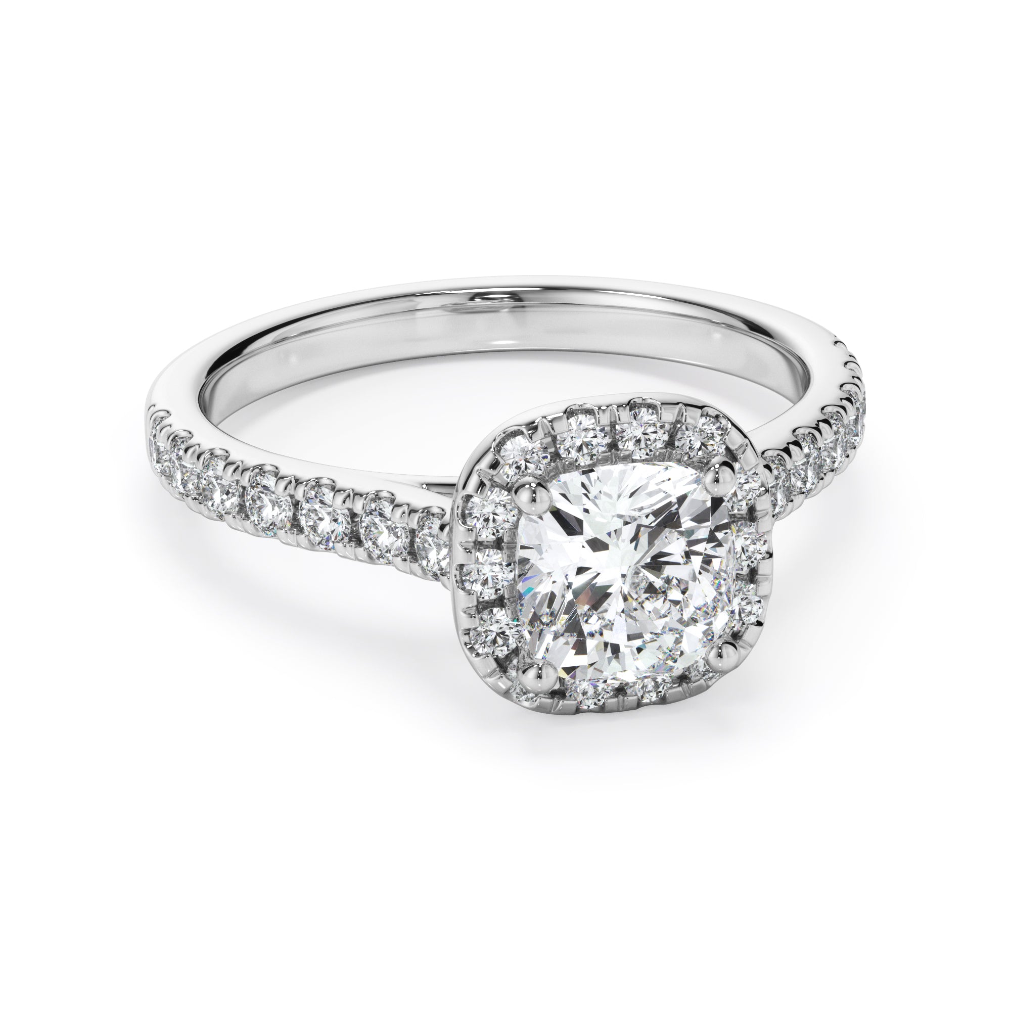 18ct White Gold Cushion Cut Halo Diamond Ring