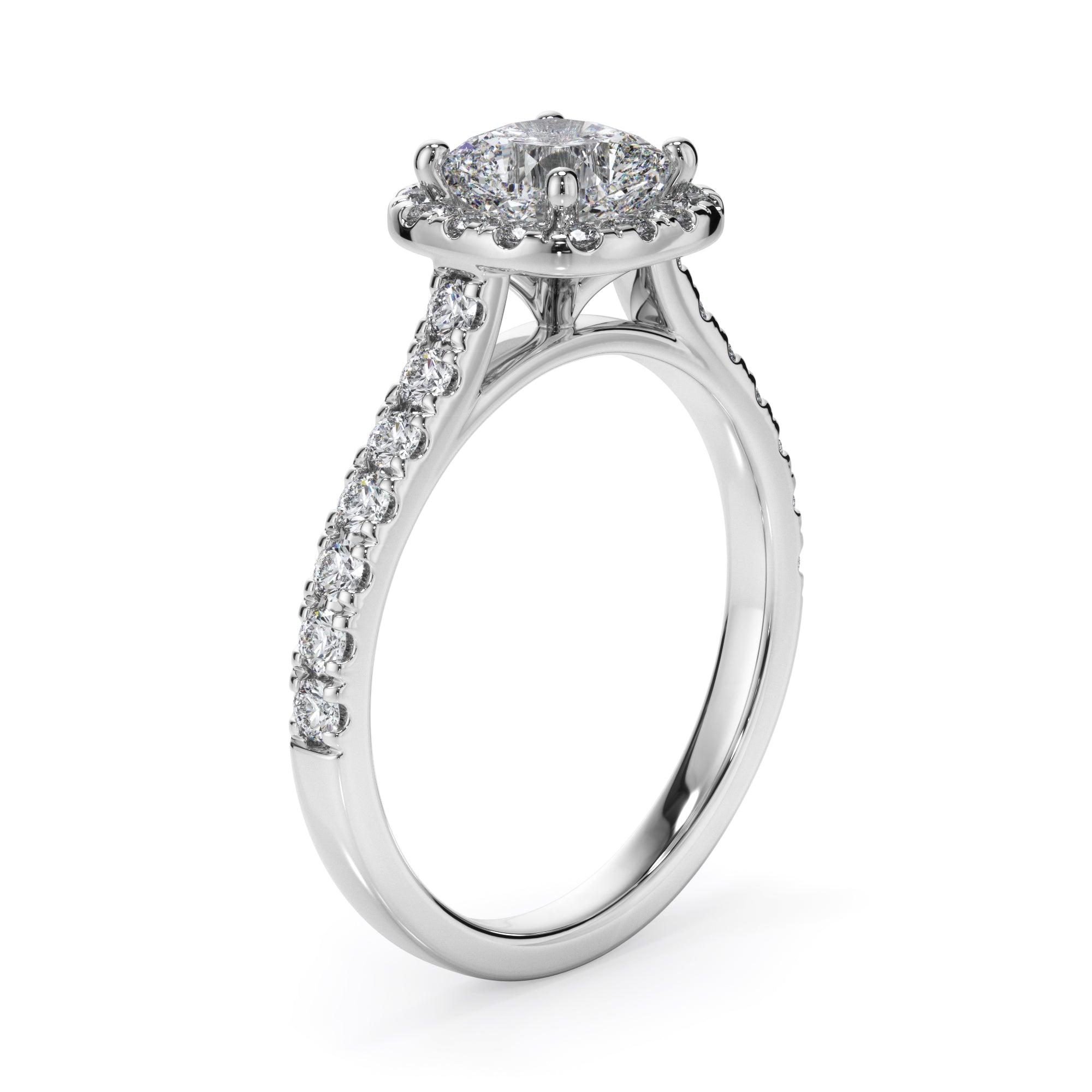 18ct White Gold Cushion Cut Halo Diamond Ring