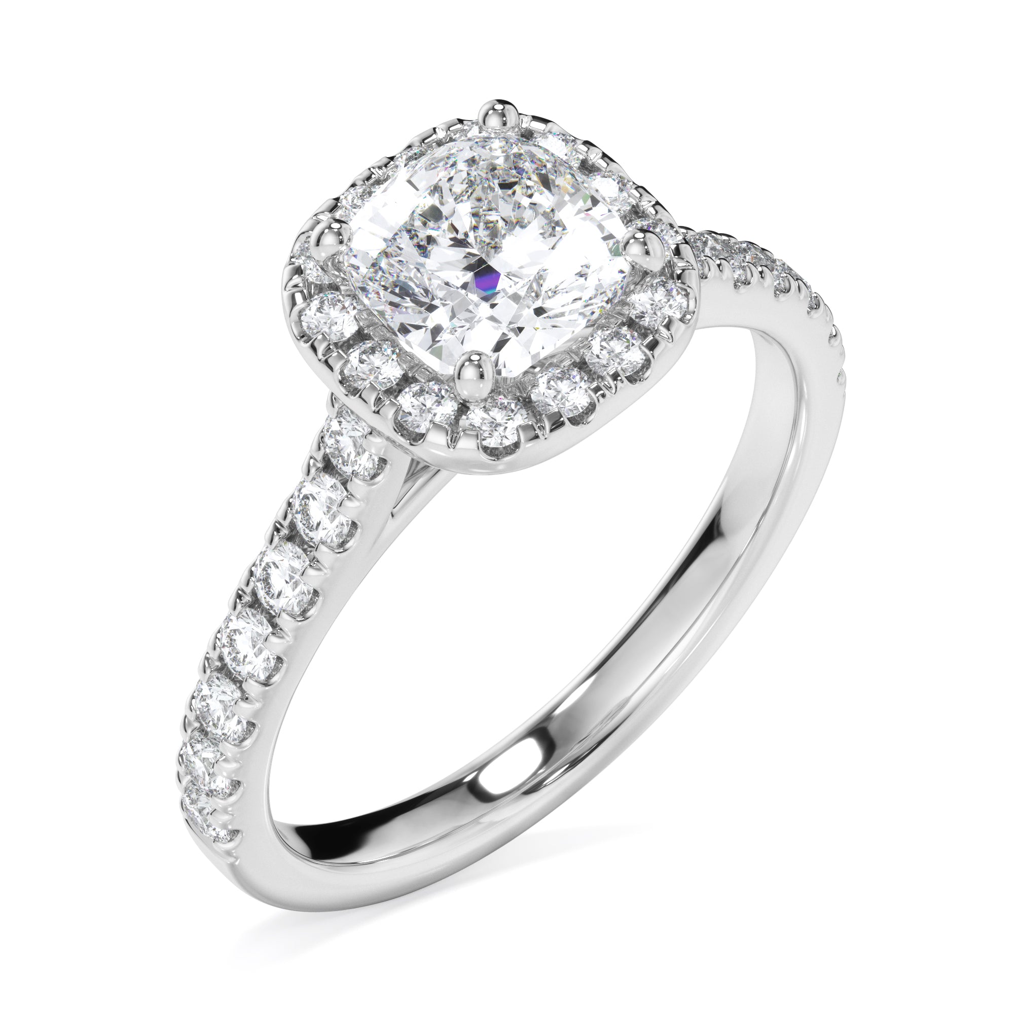 18ct White Gold Cushion Cut Halo Diamond Ring