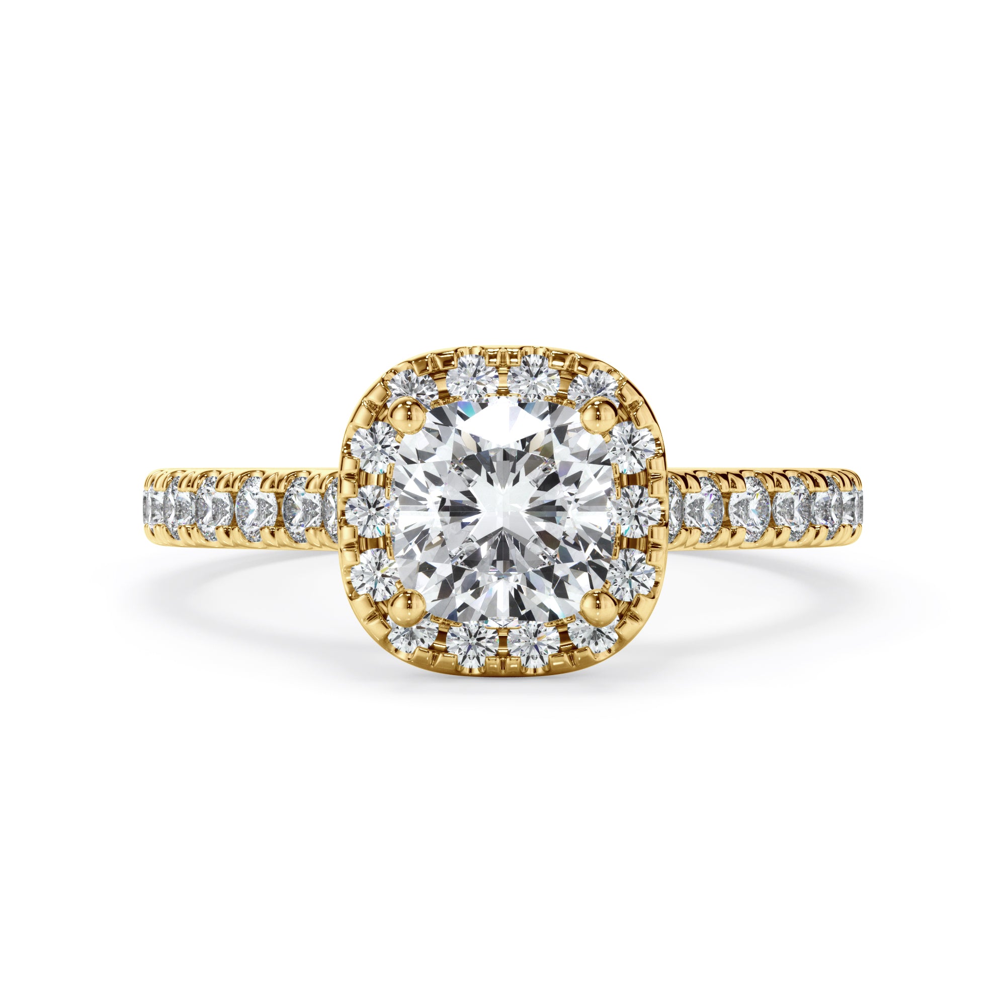 18ct Yellow Gold Cushion Cut Halo Diamond Ring