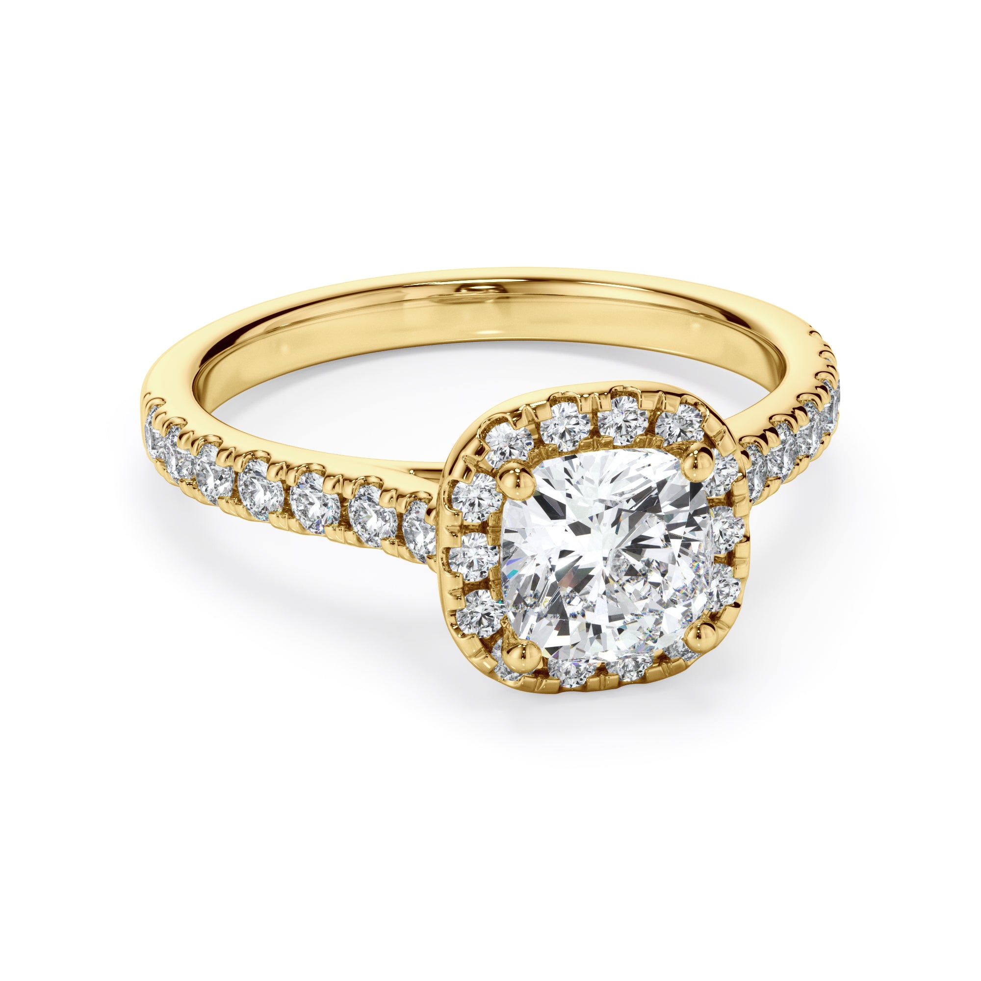 18ct Yellow Gold Cushion Cut Halo Diamond Ring