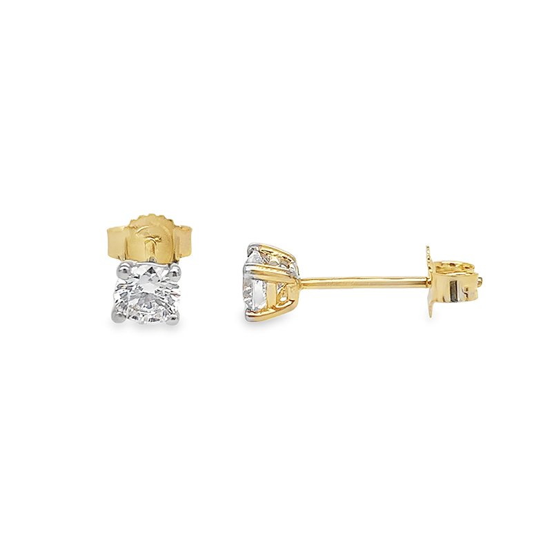 9ct Yellow Gold 4mm Round Claw Set Cubic Zirconia Studs