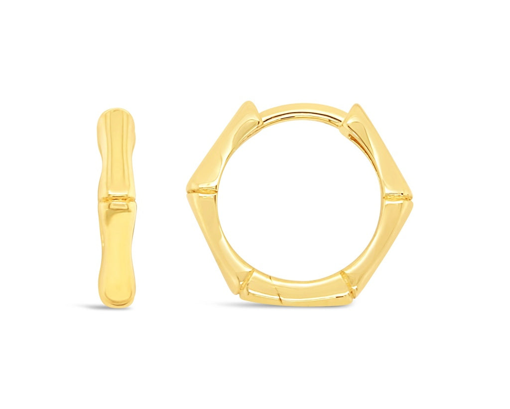 9ct Yellow Gold Bamboo Look Huggie Earrings