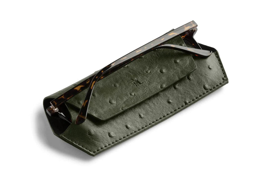 Fox and Leo Glasses Case Ostrich Print- Olive
