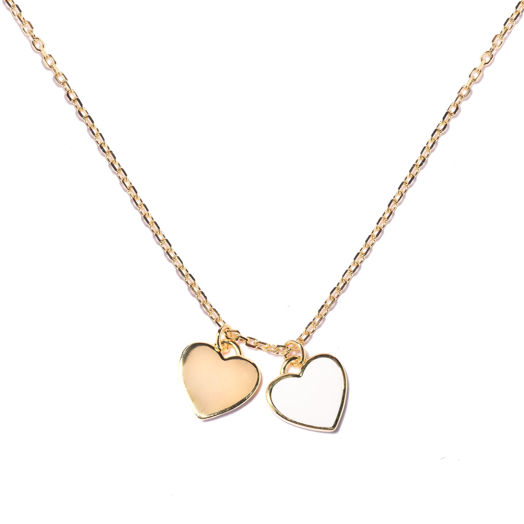 Gold Plated Enamel White Double Heart Necklace