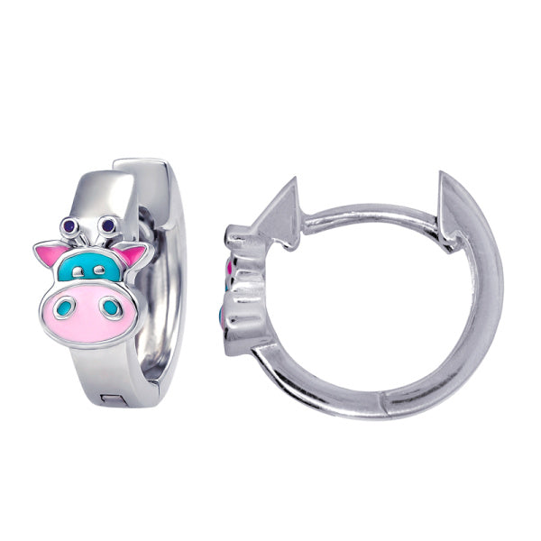 Sterling Silver Enamel Cow Huggies