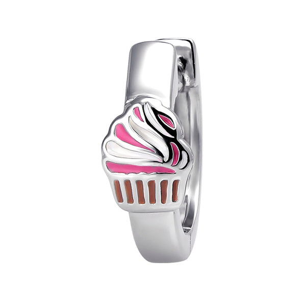 Sterling Silver Enamel Cupcake Huggies