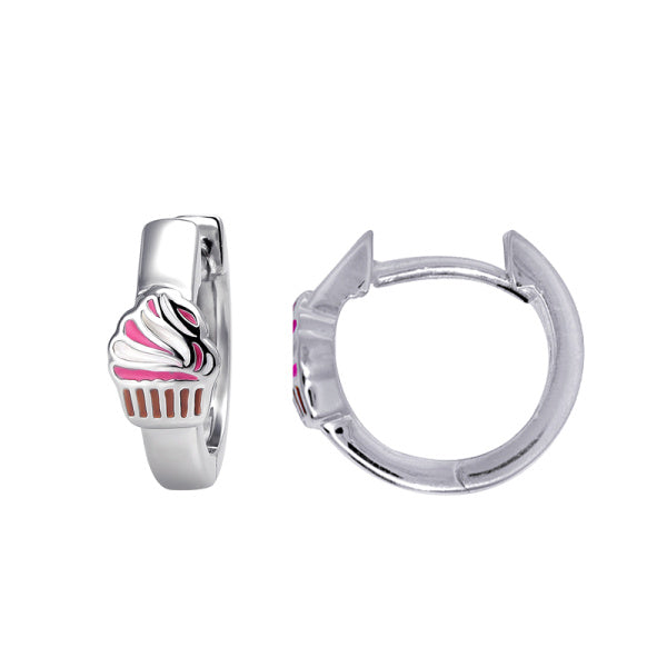 Sterling Silver Enamel Cupcake Huggies