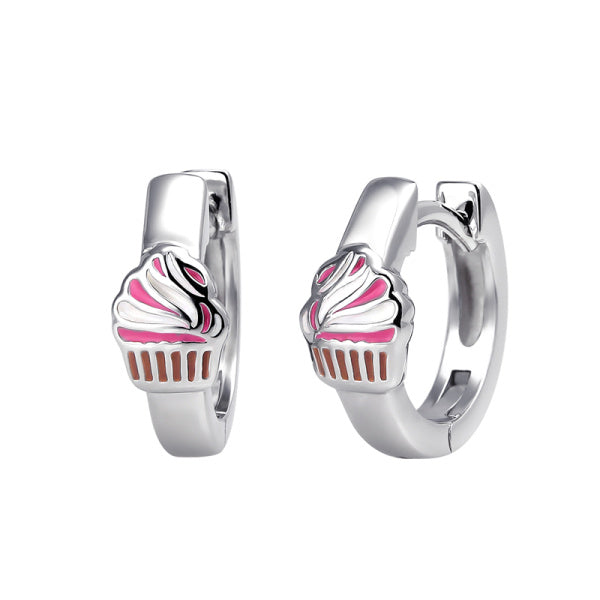 Sterling Silver Enamel Cupcake Huggies