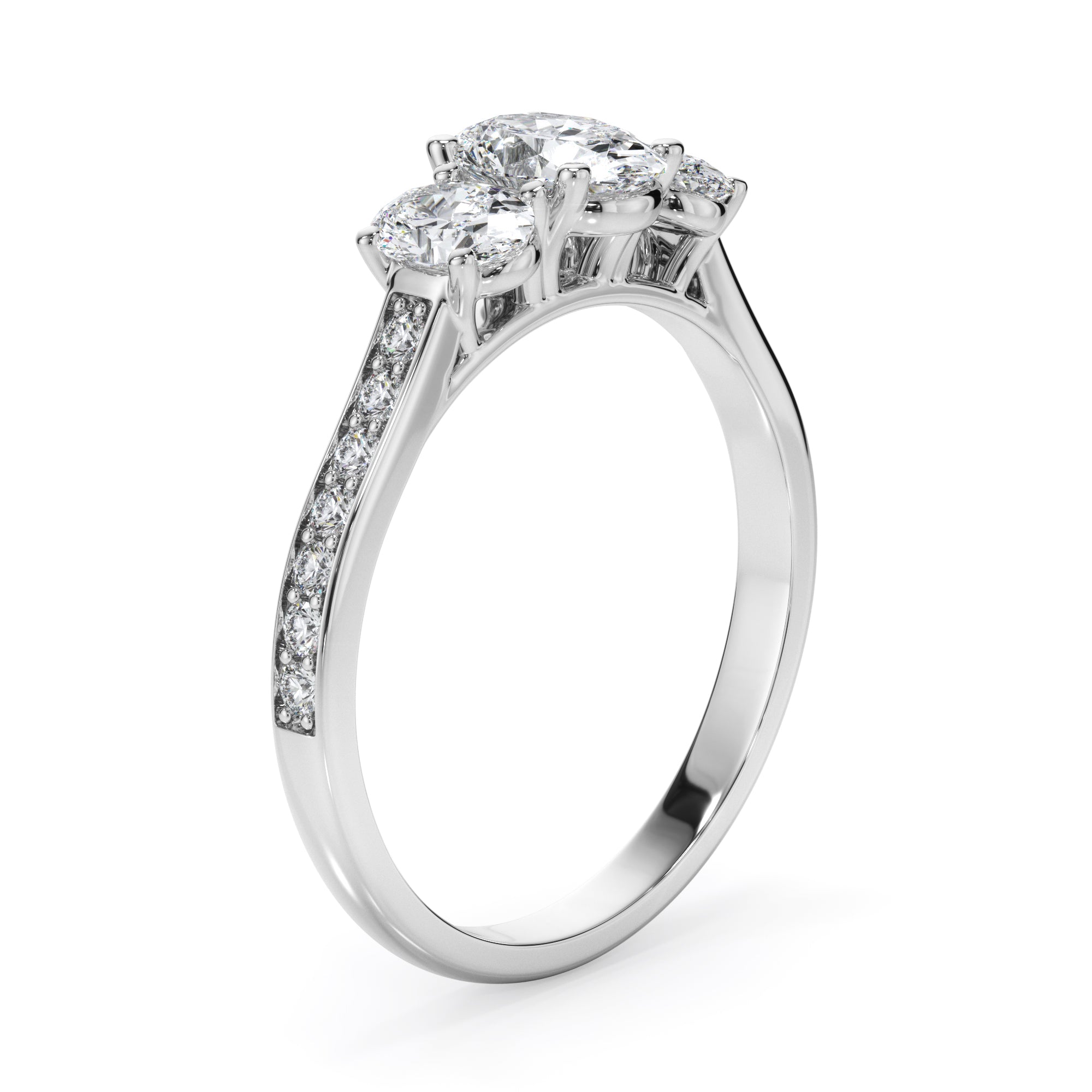 18ct White Gold Oval Trilogy Diamond Ring