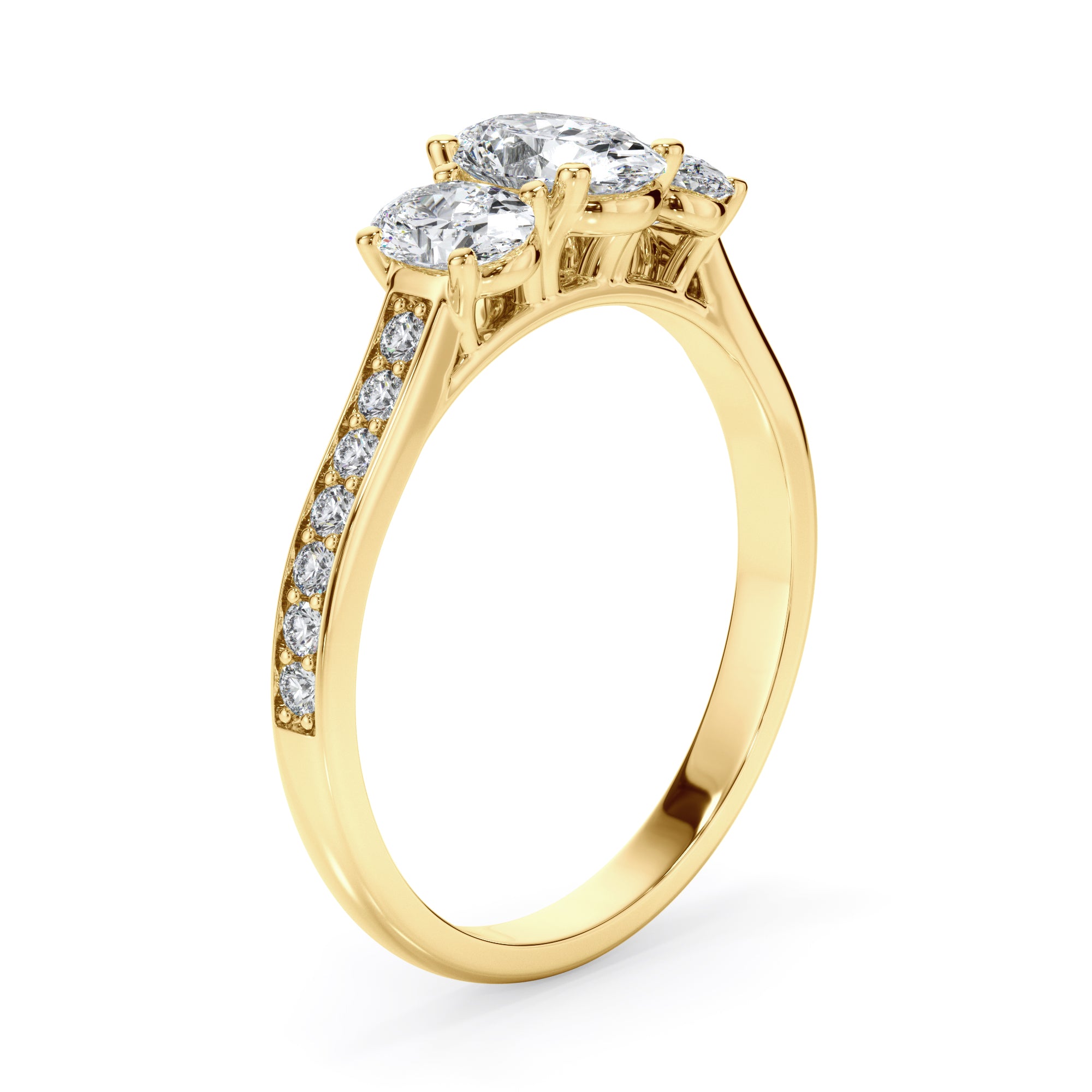 18ct Yellow Gold Oval Trilogy Diamond Ring