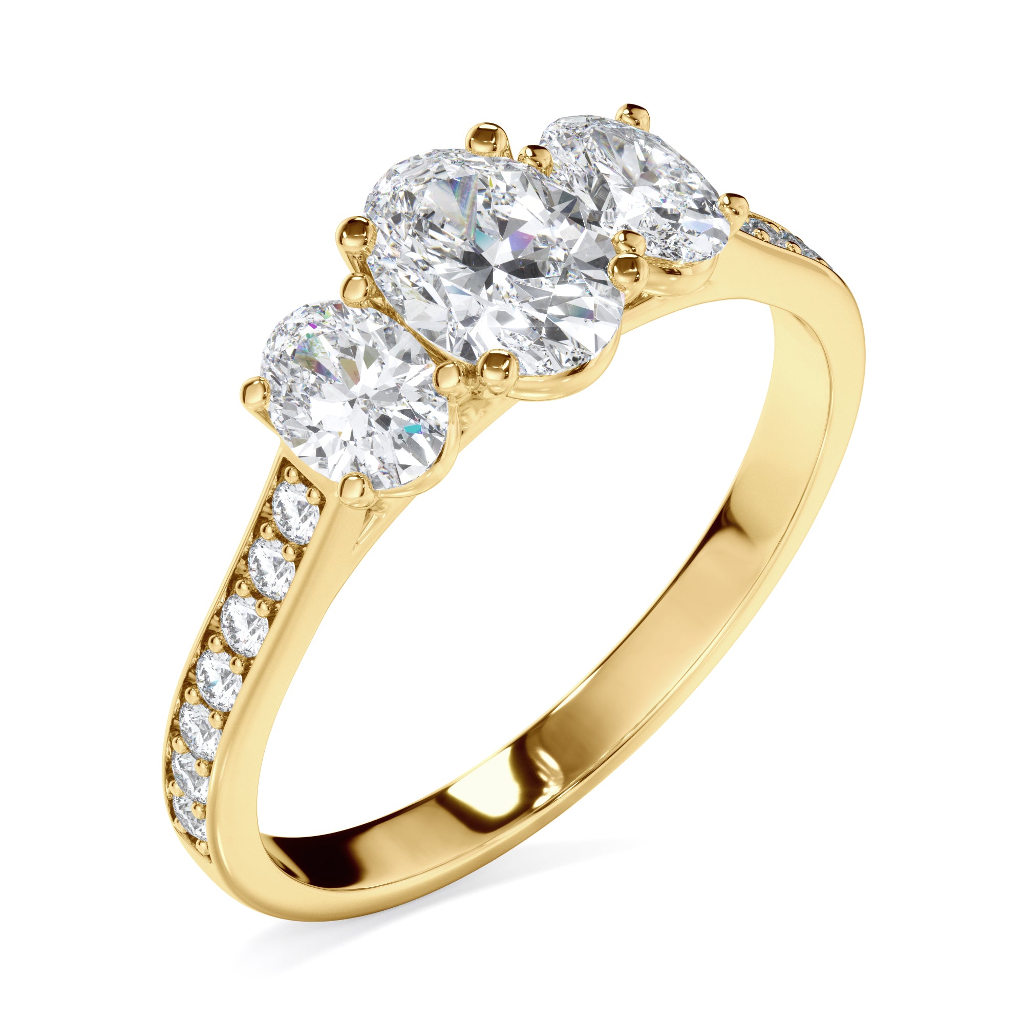18ct Yellow Gold Oval Trilogy Diamond Ring