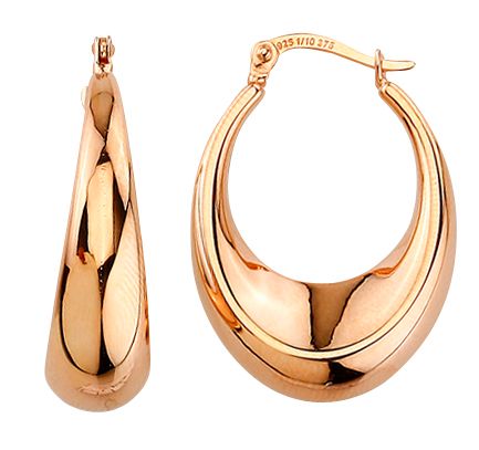 9ct Rose Gold Bonded Oval Chunk Hoop Earrings