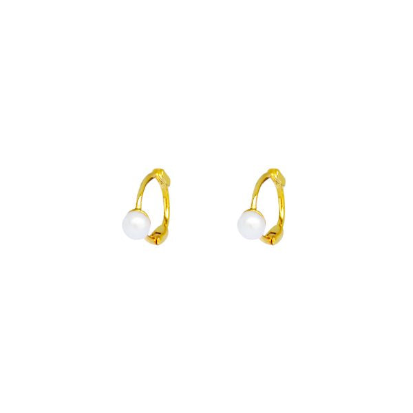 Gold Plated Petite Pearl Huggies Earrings
