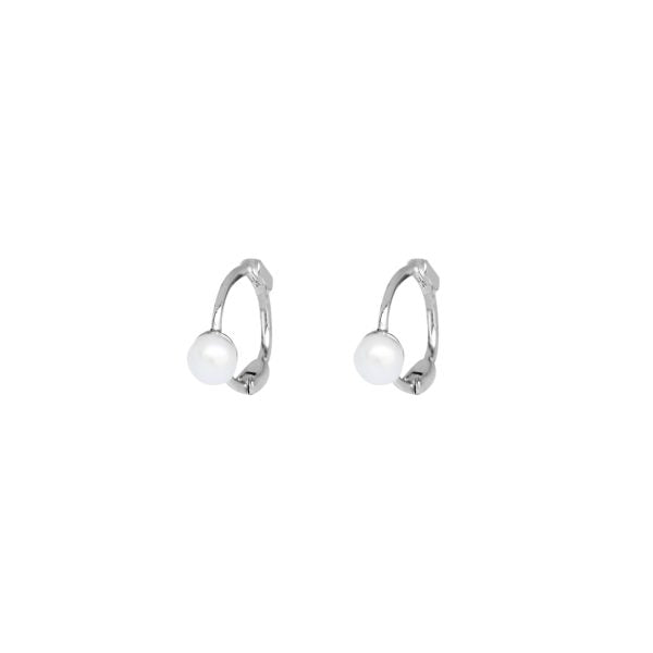 Sterling Silver Petite Pearl Huggie Earrings