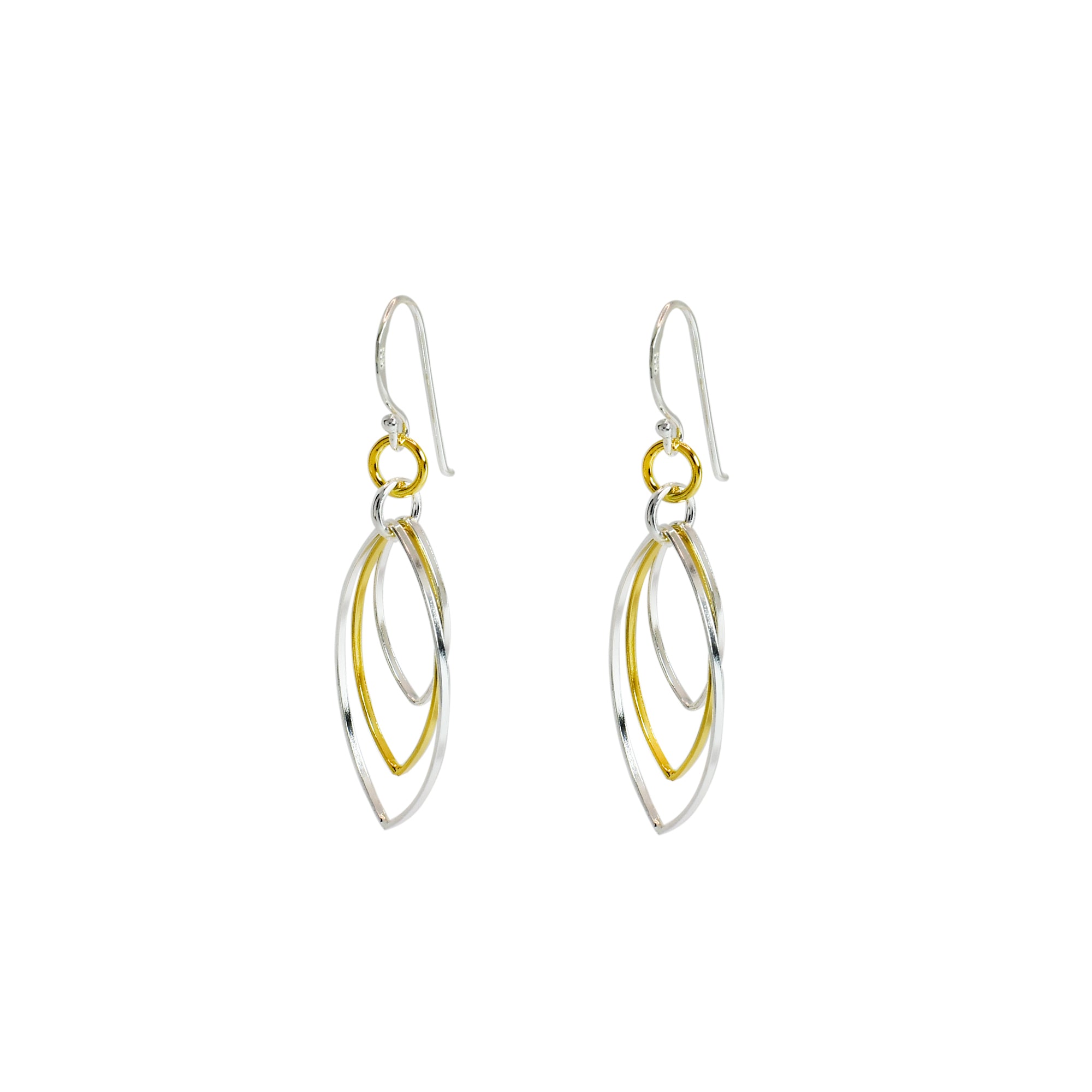 Sterling Silver Yellow Gold Plated Three Part Drop Earrings