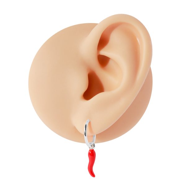 Sterling Silver Red Chilli Drop Huggy Earrings