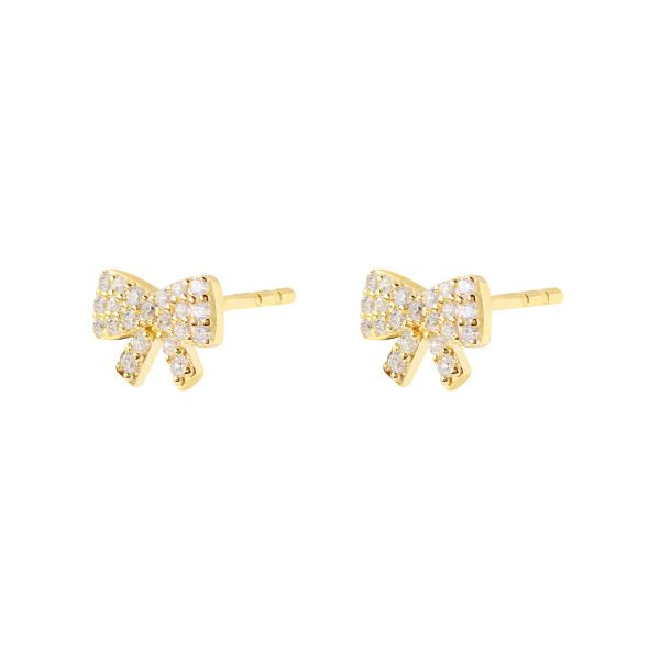 Gold Plated Mini Bow Stud Earrings set with Cubic Zirconias
