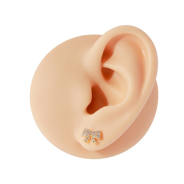 Gold Plated Mini Bow Stud Earrings set with Cubic Zirconias