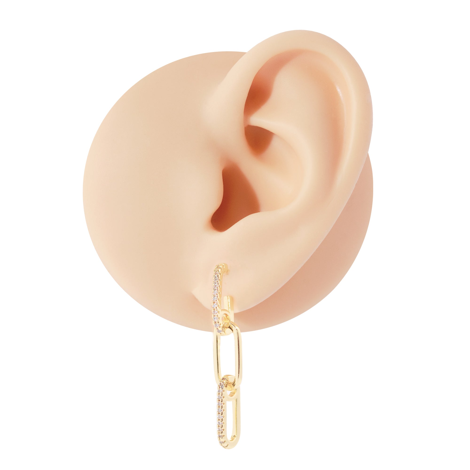 Gold Plated Paperclip Cubic Zirconia Chain Dangle Earrings